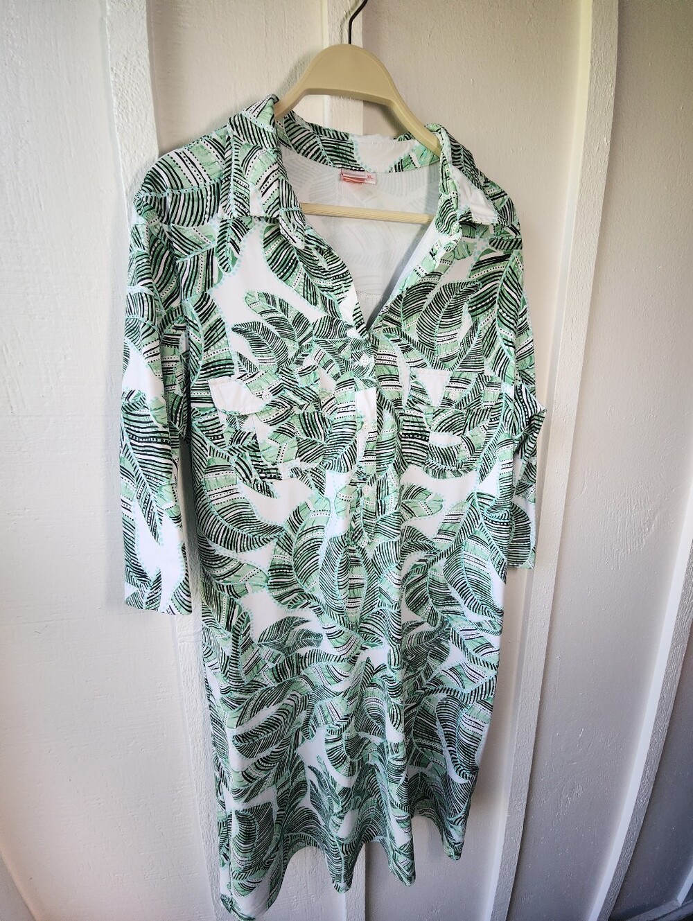 Persifor Greek Fern Leaf Comfortable Collard Shirt Dress Size XL